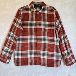 L.L.Bean Shirt Jacket Mens Medium Red Plaid Fleece Lined Flannel Slightly Fitted